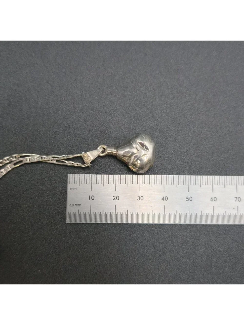 15.5 Inch Sterling Silver Figaro Chain with Abstract Leaf Pendant Necklace A7411 - Picture 6 of 7